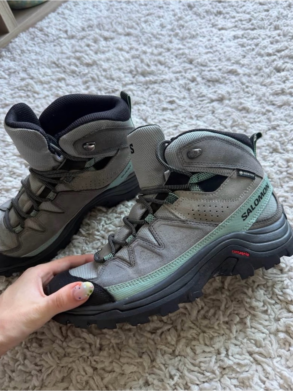 Salomon Goretex Grey and Mint Lace-Up Women's Hiking Boots